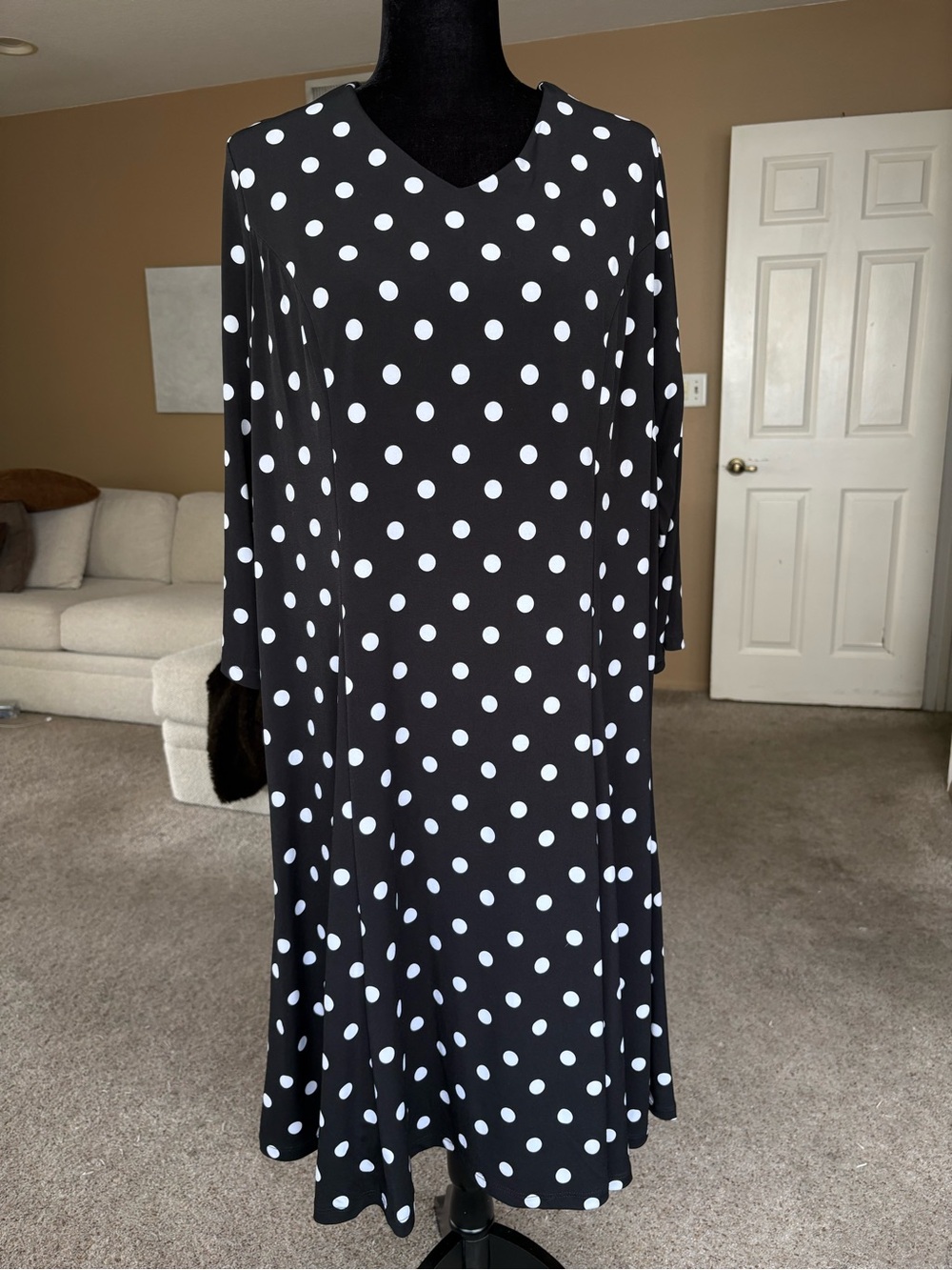 Susan Graver Black Dress with White Polka Dots - Long Sleeve